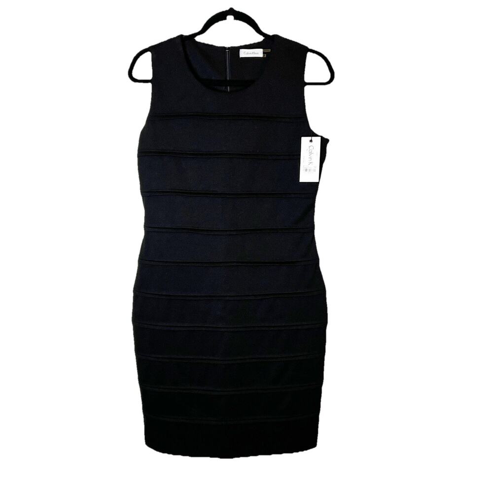 NWT Calvin Klein Dress Black Stretch 90$ Knee Length Sheath Lined SZ 10
